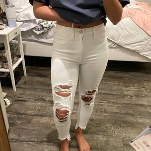 high rise white american eagle jeans